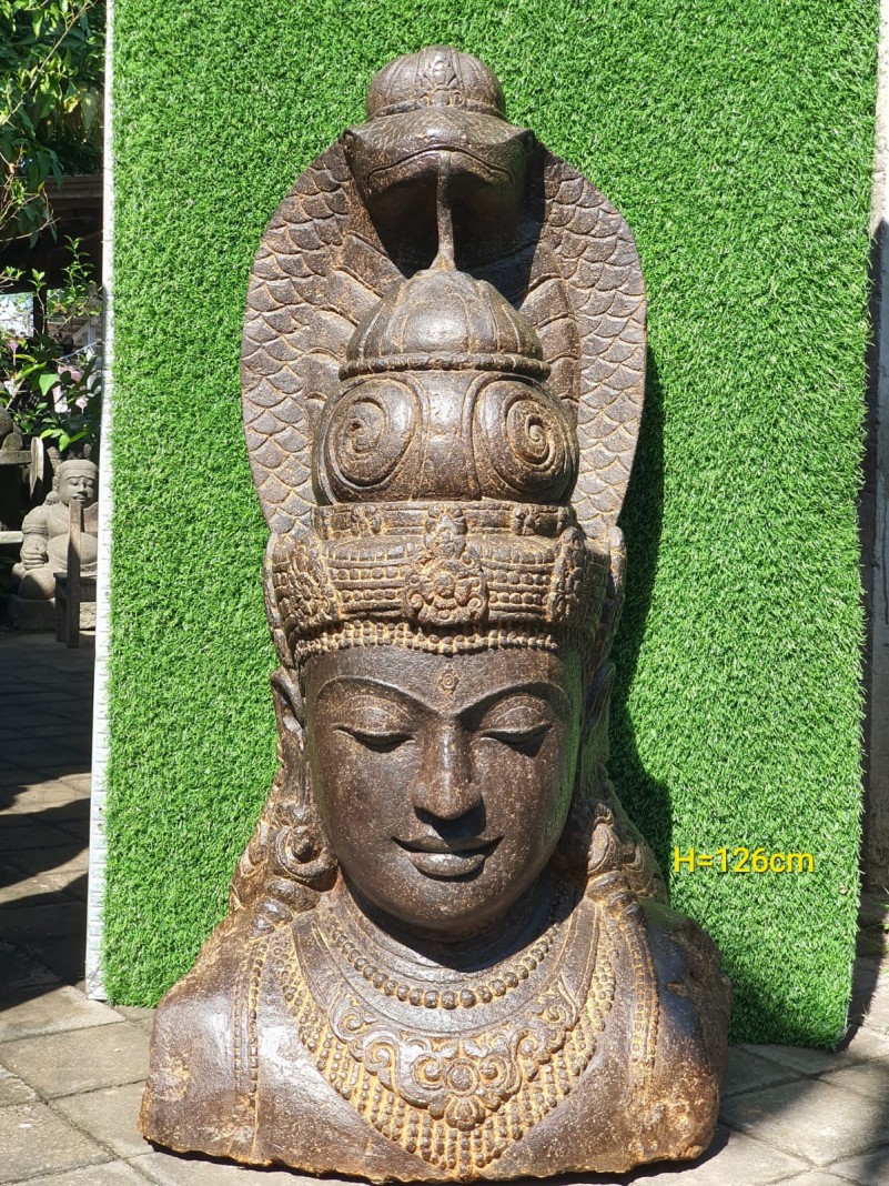 Statue buste Bouddha en pierre basanite